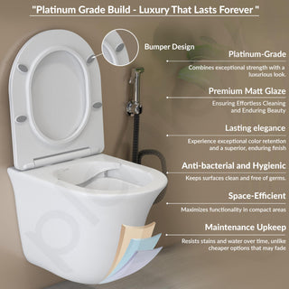 Plantex Imported Ceramic Western Commode/Wall Hung Western Toilet/Rimless Washdown Commode for Bathroom with Soft Close Toilet Seat Cover - P Trap Outlet (1161 - Matt White)