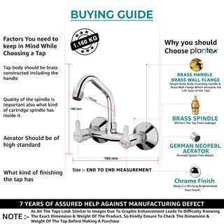 Plantex Pure Brass FLO-814 Kitchen Sink Mixer with (High Arch 360 Degree)/Basin Double Handle Hot & Cold Water Tap for Bathroom with Brass Wall Flange & Teflon Tape (Mirror-Chrome Finish)