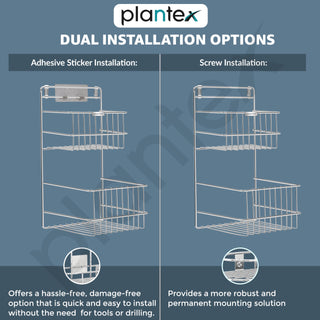 Plantex Self Adhesive Shelf/Stainless Steel Bathroom Detergent Holder/Bathroom Organiser Without Drill/Under The Sink Detergent Holder/Multipurpose Shelf (Large,Chrome)