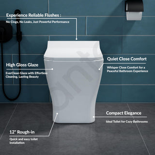 Plantex Platinum Ceramic Commode/Rim Washdown Westen Commode/One Piece Floor Mounted Commode with Soft Close Toilet Seat Cover- S Trap Outlet - (White)