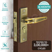 Plantex Heavy-Duty Door Lock Set - Main Door Lock Handle Set/Mortise Lock with 3 Keys, Brass Lockbody & Cylinder (8064 - Brass Antique & PVD Gold)