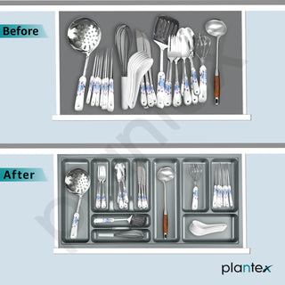 Plantex Cutlery tray for Kitchen Drawer/Cutlery Cosmetic Stationary Organizer/Cabinet Cutlery Tray Organizer for Modular Kitchen - (Grey-35.5 X 19 INCH)
