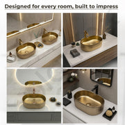 Plantex Table Top Wash Basin For Bathroom/Designer Ceramic Basin/Countertop Vessel Sink Basin - Indo-European Collection (Golden, 20 x 13 x 6 Inch)