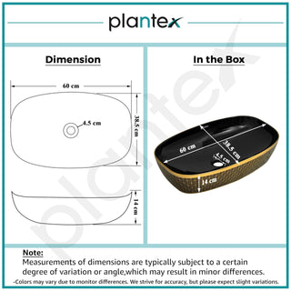 Plantex Wash Basin for Bathroom/Ceramic Counter Top Basin/Washbasin for Home/Office/Hotel - (Black & Gold - 23.5 x 15 x 5.5 Inch)