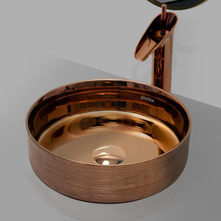 Plantex Ceramic Round Wash Basin/Designer Table Top Washbasin/Countertop Wash Basin for bathroom/Home/Office (Rose Gold-14x14x5 Inch)