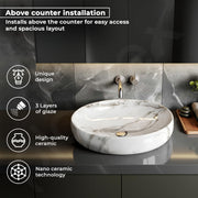 Plantex Basin for Bathroom/Ceramic Table Top Wash Basin/Over Counter Washbasin for Restaurant/Hotel (CRETA-NS-203-Marble Finis, 23 x 15 x 5.5 Inch)