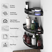 Plantex Corner Shelf for Bathroom Wall/Self Adhesive Bathroom Corner Shelf/Bathroom Organizer Without Drill - Pack of 3 (Black)