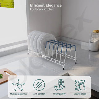 Plantex Stainless Steel Plate Organizer for kitchen/10 Slot Plate Stand for Kitchen Cabinet/Rubber-Gripped Dish Stand for Cabinet(Size-6inches, Slot- 10, Pack of 1)
