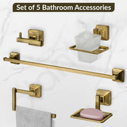 Plantex 304 Grade Stainless Steel Bathroom Accessories Set of 5 - Towel Rod/Hand Napkin Hanger for Wash Basin/Soap Case/Toothbrush Holder/Robe Hook - Squaro (Brass Antique)