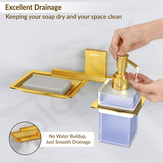 Plantex 304 Grade Stainless Steel Soap Holder with Liquid Dispenser/Shampoo Dispenser/Bathroom Accessories - Crystal (PVD Gold)
