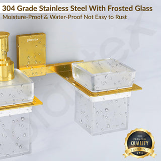 Plantex 304 Grade Stainless Steel Glass Liquid Dispenser with Tumbler Holder/Toothbrush Holder/Shampoo Dispenser for Washbasin/Kitchen/Bathroom Accessories - Pack of 1 (Crystal, PVD Gold)