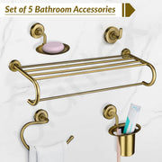Plantex 304 Grade Stainless Steel Bathroom Accessories Set of 5 - Towel Stand/Napkin/Soap Holder/Toothbrush Holder/Robe Hanger - Daizy (Brass Antique)