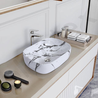 Plantex Tabletop Wash Basin/Bathroom Basin Sink/Ceramic Countertop Basin/Marble Basin with Grey Veins/Wash Basin for Bathroom, Restaurant, Hotel (18 x 13 x 5.5 Inch)