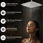 Plantex Stainless Steel 12 Inch Rain Flow Overhead Shower with Water Saving Nozzle/Bathroom Shower/Adjustable Shower Head for Bathroom without Arm - (APS-617-Chrome)
