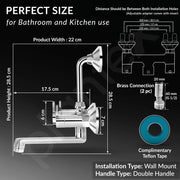 Plantex Wall Mixer for Bathroom/Mixer with L-Bend Connector for Overhead Shower/Mixer Tap/2in1 Wall Mixer - (FLO-818, Chrome)