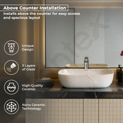Plantex Ceramic Countertop Basin with Brown Veins - Wash Basin for Bathroom, Restaurant, Hotel (18 x 13 x 5.5 Inch)