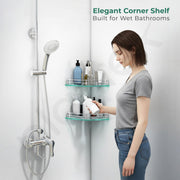 Plantex Wall Mounted Corner Glass Shelf for Bathroom/Corner Shelf for Kitchen/Transparent Glass Shelf, Flower Shape (9x9 Inches - Pack of 2)