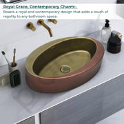 Plantex Ceramic Washbasin/Basin for Bathroom/Oval Tabletop Wash Basin/Countertop Vessel Sink for Home, Office â€“ (Brass & Copper Antique - 24 x 15 x 6 Inch)