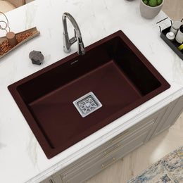 Plantex Quartz Kitchen Sink/UV Protected Kitchen Sink/Undermount Sink for Kitchen/Metalic Single Bowl Sink with Coupling and Hose Pipe - Pack of 1 (16 x 18 inch, Choco Brown)