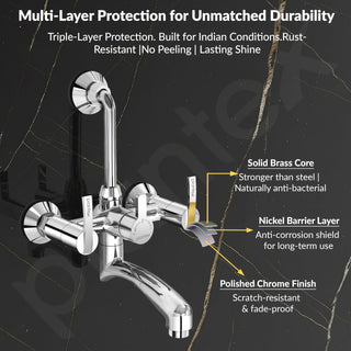 Plantex Wall Mixer for Bathroom 2 In 1 with Overhead Shower Provision and Long Bend Pipe/Mixer Tap for Bathroom with Water Saving Nozzle-7 Year Warranty (AQ-1418-Mirror Chrome)
