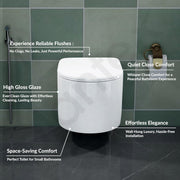 Plantex Italica Ceramic Wall Hung Commode/Imported Rimless Washdown Western Commode with Soft Close Toilet Seat - P Trap (Round, White Glossy)