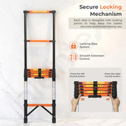 Plantex 2.7m (8.85 ft.) Telescopic Ladder/Carbon Steel 7-Steps Portable & Compact Ladder/Foldable Multipurpose Collapsible Ladder for Home & Outdoor Use - (Orange)