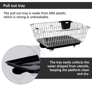 Plantex Stainless Steel Dish Drainer Basket for Kitchen Utensils/Dish Drying Rack with Drainer/Bartan Basket/Plate Stand Size - 23X9 Inch (Chrome)