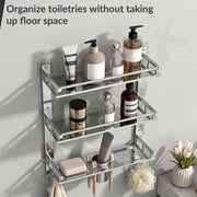 Plantex 3 Tier Bathroom Organizer/Stainless Steel Bathroom Accessories Set with Soap Dish and Brush Slots/Hooks/Tumbler Holder