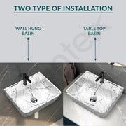 Plantex Wall Mount Wash Basin for Bathroom/Designer Ceramic Basin/Rectangle Countertop Wash Basin/Home/Office (17 x 14 x 5 Inch)