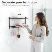 Plantex Double Towel Rack for Bathroom/24 Inch Dual Towel Holder/Towel Bar/Towel Henger/Bathroom Accessories - Pack of 1 (Black)