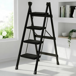 Plantex 4 Step Ladder for Home Use/Wide Anti-Slip Heavy-Duty Step Stool/Lightweight Kitchen Ladder 4 Step (Black)