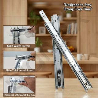 Plantex Drawer Channel/Regular Close Ball Bearing Channel for Drawer/Telescopic Channel for Wooden & Metals Drawers in Kitchen, Wardrobe, (16-Inch,Silver) 1 Pair Set