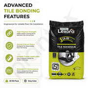 Plantex Lexora Tile Adhesive for Terracotta/Ceramic & Quarry Tiles/Polymer Modified Cement Adhesive for Floor & Wall Tiles Fixing/ Kitchen & Bathroom  Use - 20kg (LX-02, Grey)
