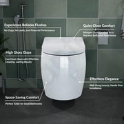 Plantex Ceramic Wall Mount Western Commode/Rimless Washdown Commode for Toilet Seat/Round Tankless Smart Push Flush Toilet - P Trap Outlet (White)