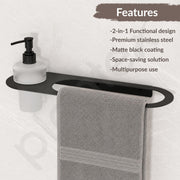 Plantex Stainless Steel Napkin Ring with Soap Dispenser for Bathroom/Bathroom Towel Hanger for Wall/Towel Ring Bathroom Accessories - Pack of 1 (Black)