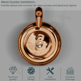 Plantex Ceramic Round Wash Basin/Designer Table Top Washbasin/Countertop Wash Basin for bathroom/Home/Office (Rose Gold-14x14x5 Inch)