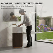 Plantex Pedestal Wash Basin/Acrylic Resin & Quartz Free Standing Wash Basin/Round Basin for Bathroom/Home/Office/Restaurant- (10056, Beige & Brown)