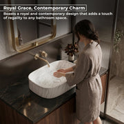 Plantex Wash Basin for Bathroom/Ceramic Table Top Washbasin/Countertop Vessel Sink Basin - (White Marble,  21.5 x 15 x 6 Inch)