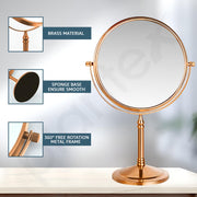 Plantex Stainless Steel Magnifying Tabletop Round Mirror/Shaving Mirror For Bathroom/Zoom Mirror For Bathroom/Makeup Mirror With Stand/Shaving Mirror Magnifying/Dual-Side 360 Swivel Mirror- Rose Gold