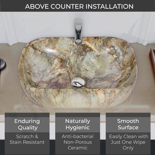Plantex Ceramic Tabletop Basin/Square Washbasin/Basin for Bathroom/Washbasin for Bathroom, Restaurant, Hotel (Marble Finish, 18 x 13 x 5.5 Inch)