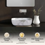 Plantex Ceramic Marble Tabletop Wash Basin/Bathroom Basin Sink/Countertop Basin/Washbasin for Bathroom (Marble Basin with Grey Veins - 18 x 13 x 5.5 Inch)