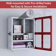 Plantex GI Steel First Aid Box Empty/Medicine Box for Home/Emergency Medical Box for Medicine Storage with Multi Compartments for School, Office, Factories with Clip Lock (Red & White) Wall Mountable