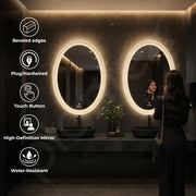 Plantex Resin Frame LED Bathroom Mirror/Designer Mirror for Living Room/Bathroom Mirror with LED Light/Dressing Room  - Oval Shape (White, 32 x 24 Inch)