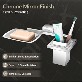 Plantex 2in1 Soap Dish with Tumbler Holder for Bathroom/304 Grade Stainless Steel Soap Holder with Toothbrush Holder/Bathroom Accessories - Pack of 1 (Tesla - 2708, Chrome)