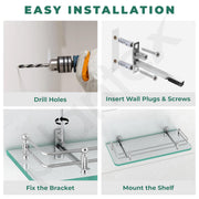 Plantex Transparent Bathroom Glass Shelf/Glass Shelf for Living Room/Kitchen/ Multipurpose Wall Storage Bathroom Organiser-(Polished, 12x6 Inches, Pack of 2)