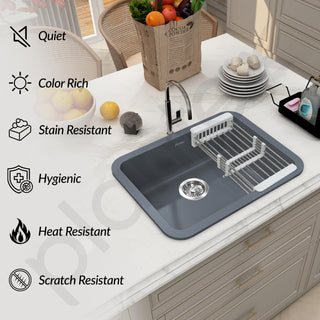 Plantex Matt German Engineered Technology Quartz Sink For Kitchen/UV Protected Kitchen Sink/Single Bowle Sink For Home (Smoke Grey-18X24 Inch)