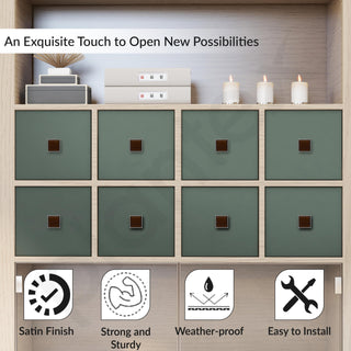 Plantex Knobs for Drawer/Square Drawer Knobs/Knobs for Cabinets/Pull-Push Knobs for Kitchen/Bedroom Drawer - Pack of 6 (Satin & Wood)