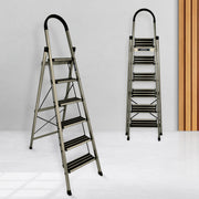 Plantex Ladder for Home-Foldable Aluminium 6 Step Ladder-Wide Anti Skid Steps/Strong Wide Steps Ladder (Anodize Coated-Gold)
