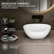 Plantex Ceramic Basin/Wash Basin for Bathroom/Tabletop Wash Basin/Bathroom Basin (Cadiz, White)