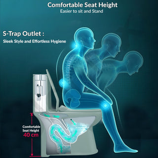 Plantex Platinum Ceramic One Piece Western Toilet/Rimless Washdown Commode for Toilet/Commode With Soft Close Toilet Seat - S Trap Outlet (Ocean)